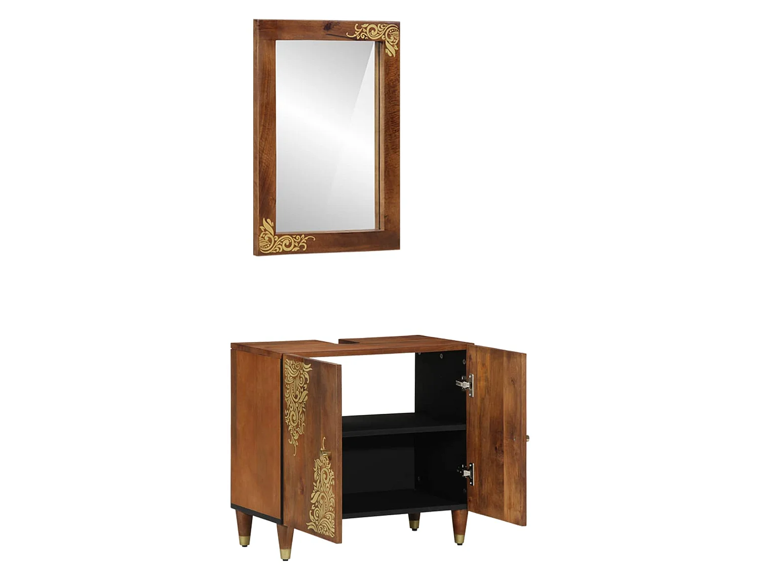 Badezimmerschrank-Set mit Tür 2 pcs Honigbraun Massivholz Mango