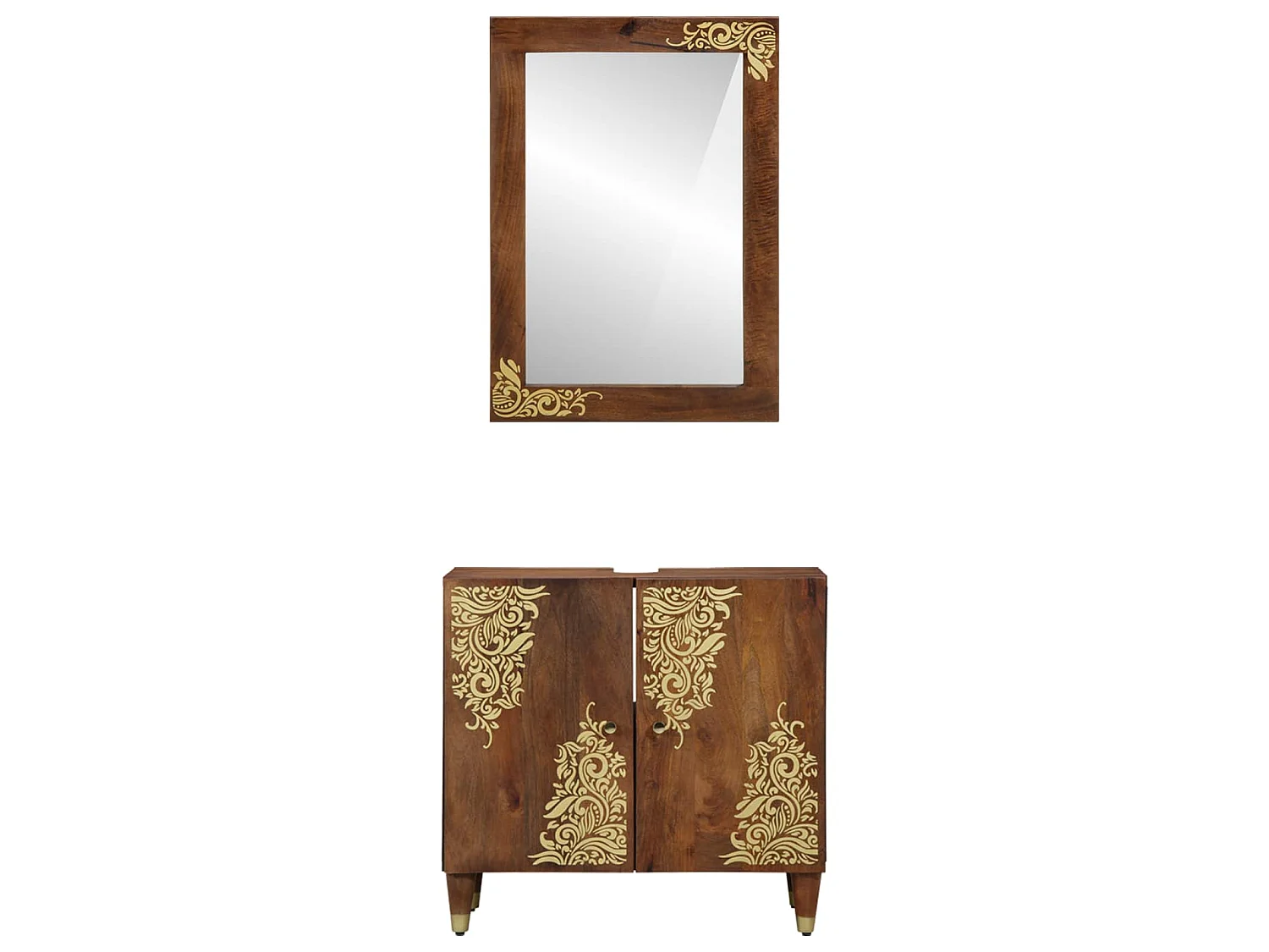 Badezimmerschrank-Set mit Tür 2 pcs Honigbraun Massivholz Mango
