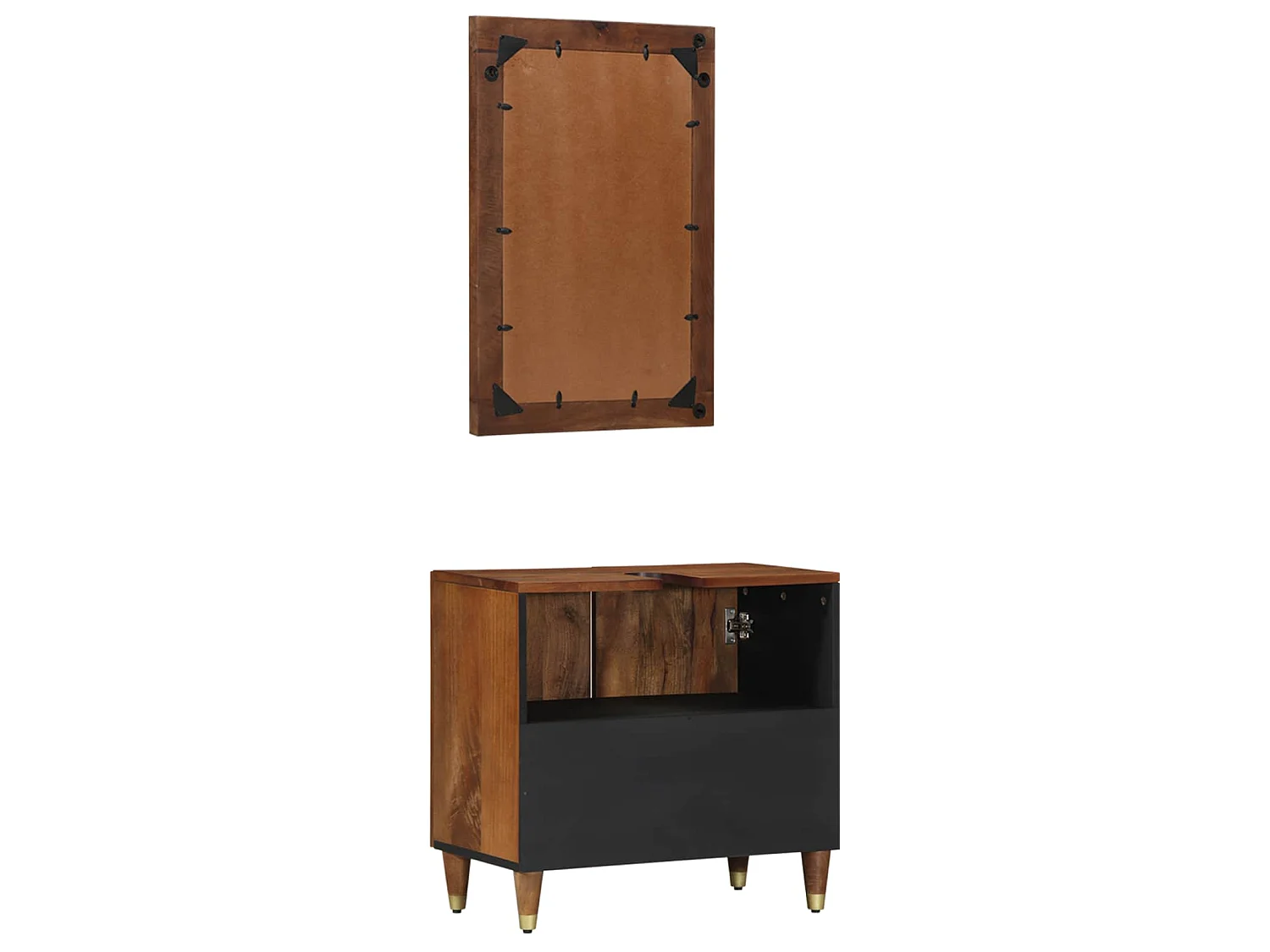 Badezimmerschrank-Set mit Tür 2 pcs Honigbraun Massivholz Mango