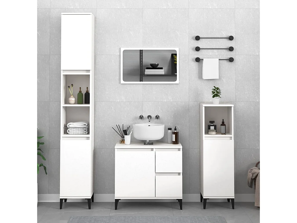 3 pcs conjunto móveis casa de banho madeira processada branco