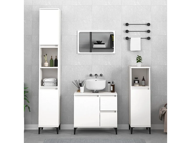 3 pcs conjunto móveis casa de banho madeira processada branco