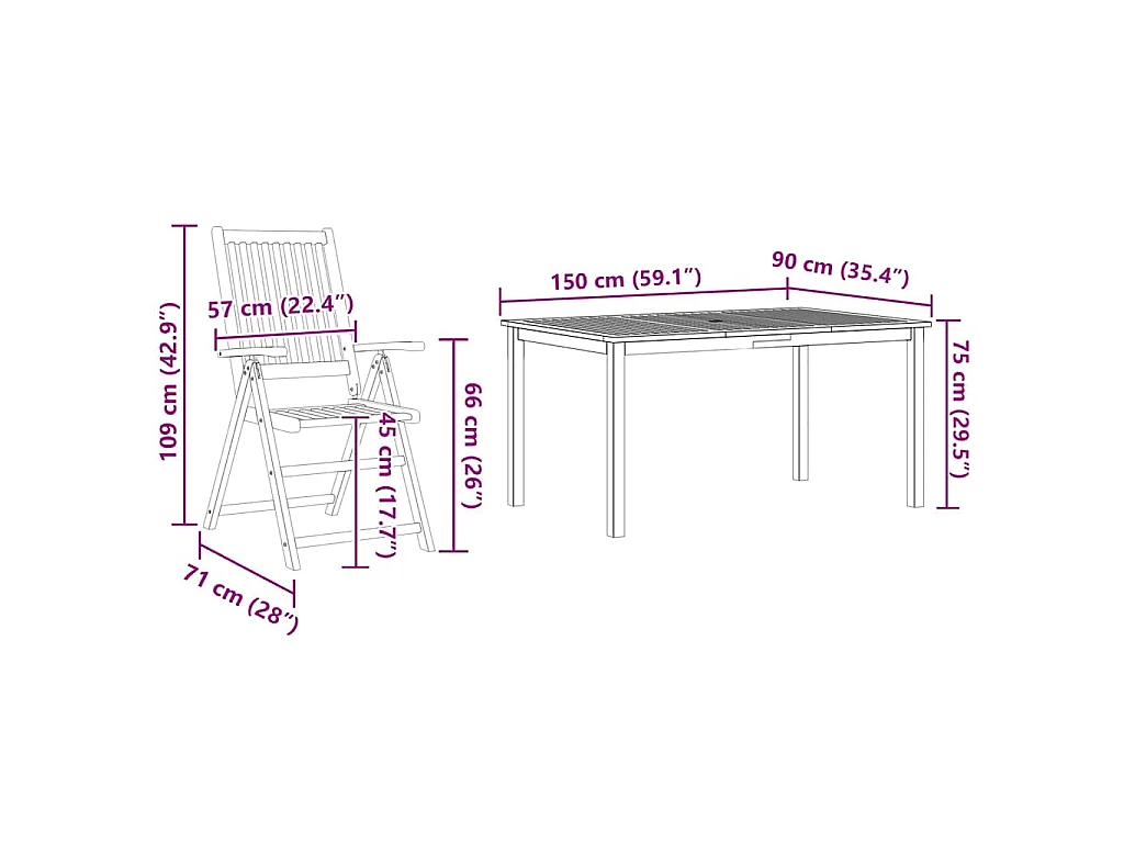 Garten Essgruppe Faltbar 7 pcs Braun Massivholz Akazie