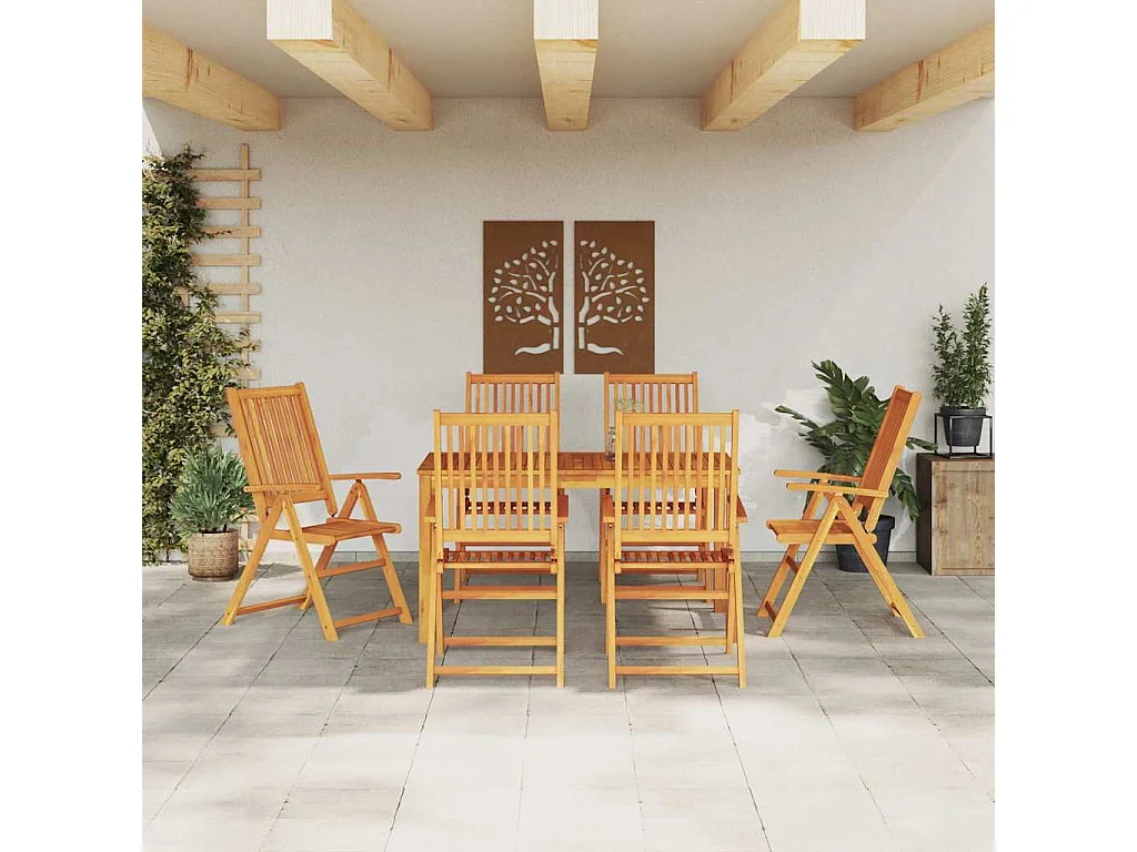 Garten Essgruppe Faltbar 7 pcs Braun Massivholz Akazie
