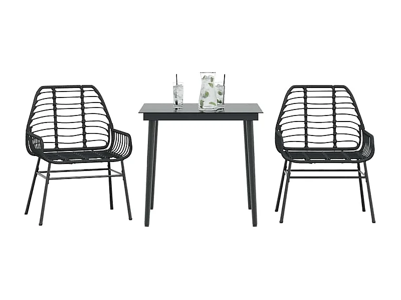 3-delige Tuinset poly rattan glas zwart