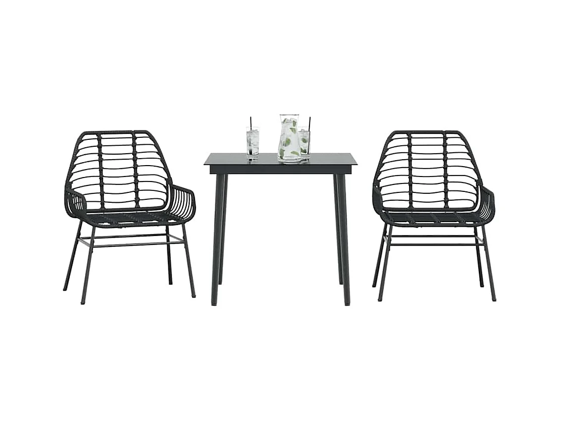 Set Mobili da Pranzo per Giardino 3 pz Nero Polyrattan Vetro