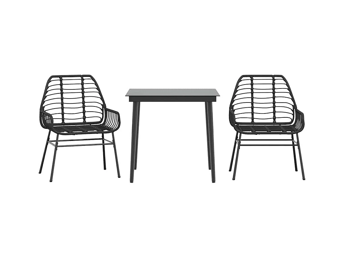 Set Mobili da Pranzo per Giardino 3 pz Nero Polyrattan Vetro