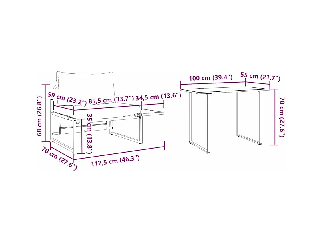 Ensemble de salle à manger pour jardin 2 pcs Gris clair Acier