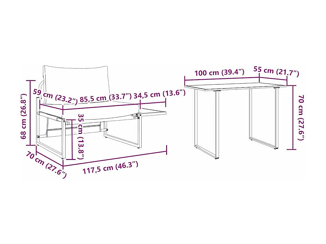 Mobilier de Patio en Acier 2 pcs Gris clair Acier