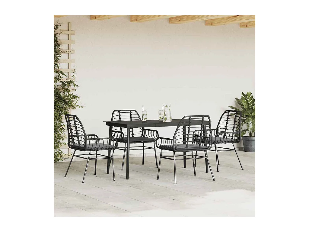 Set da Pranzo da Giardino con Cuscini 5 pz Polyrattan Vetro