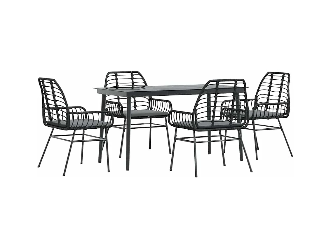 Set da Pranzo da Giardino con Cuscini 5 pz Polyrattan Vetro