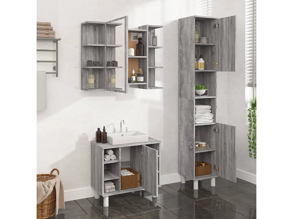 Set de muebles de baño 3 pzas madera contrachapada gris sonoma