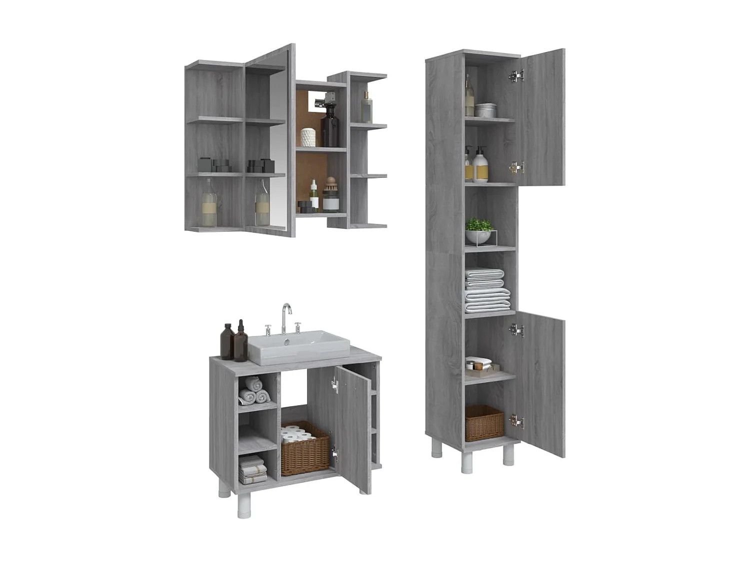 Set de muebles de baño 3 pzas madera contrachapada gris sonoma