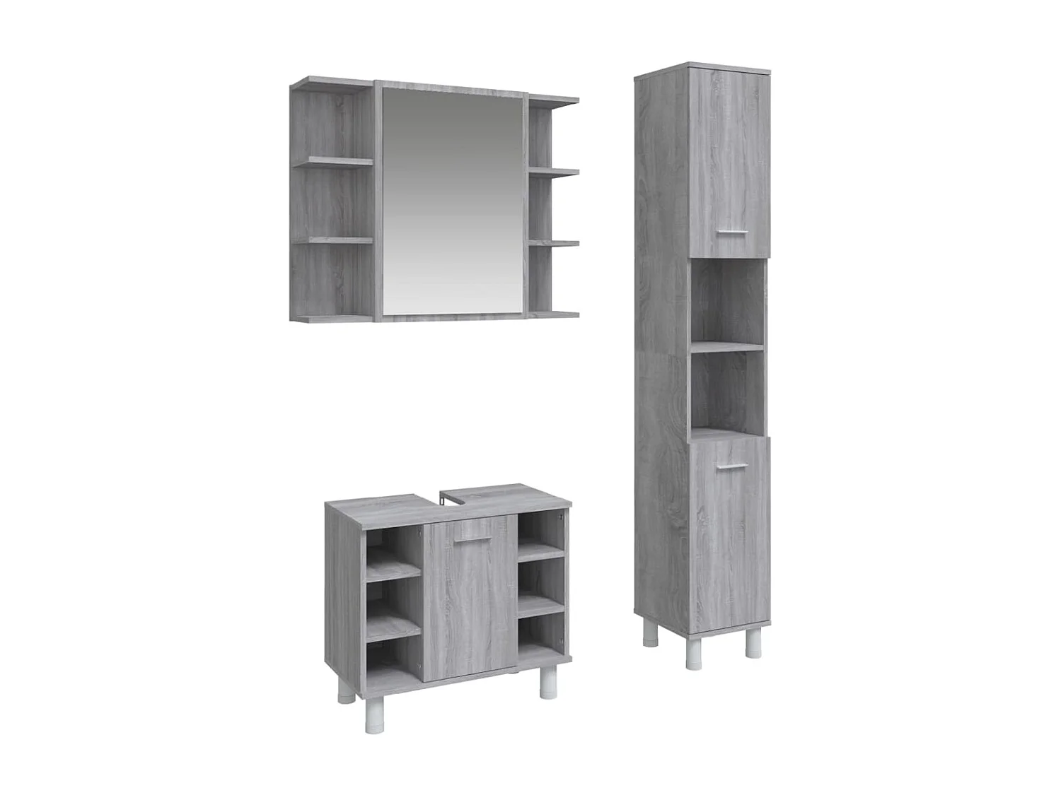 Ensemble d'armoires de salle de bain 3 pcs sonoma gris