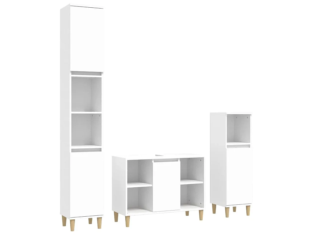 Set Mobili da Bagno 3 pz Bianco in Legno Multistrato
