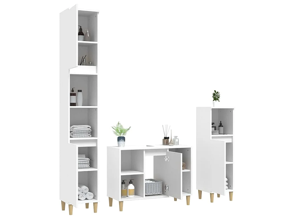 Set Mobili da Bagno 3 pz Bianco in Legno Multistrato