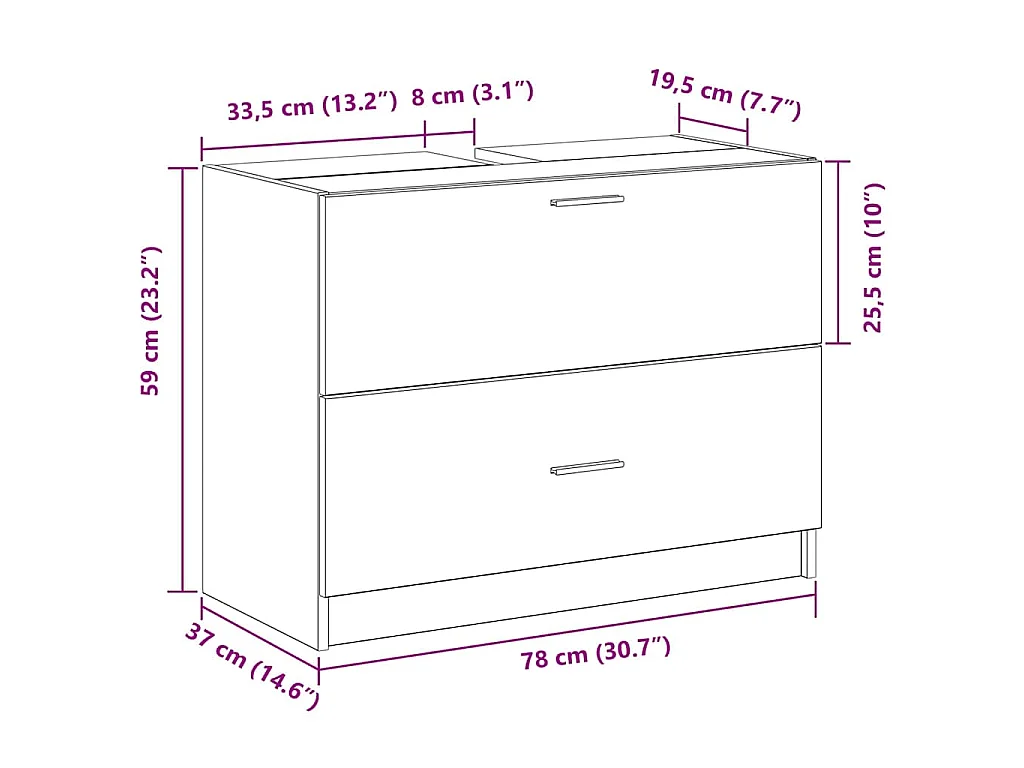 Mobile da Bagno Rovere Nero 78 x 37 x 59 cm Legno multistrato