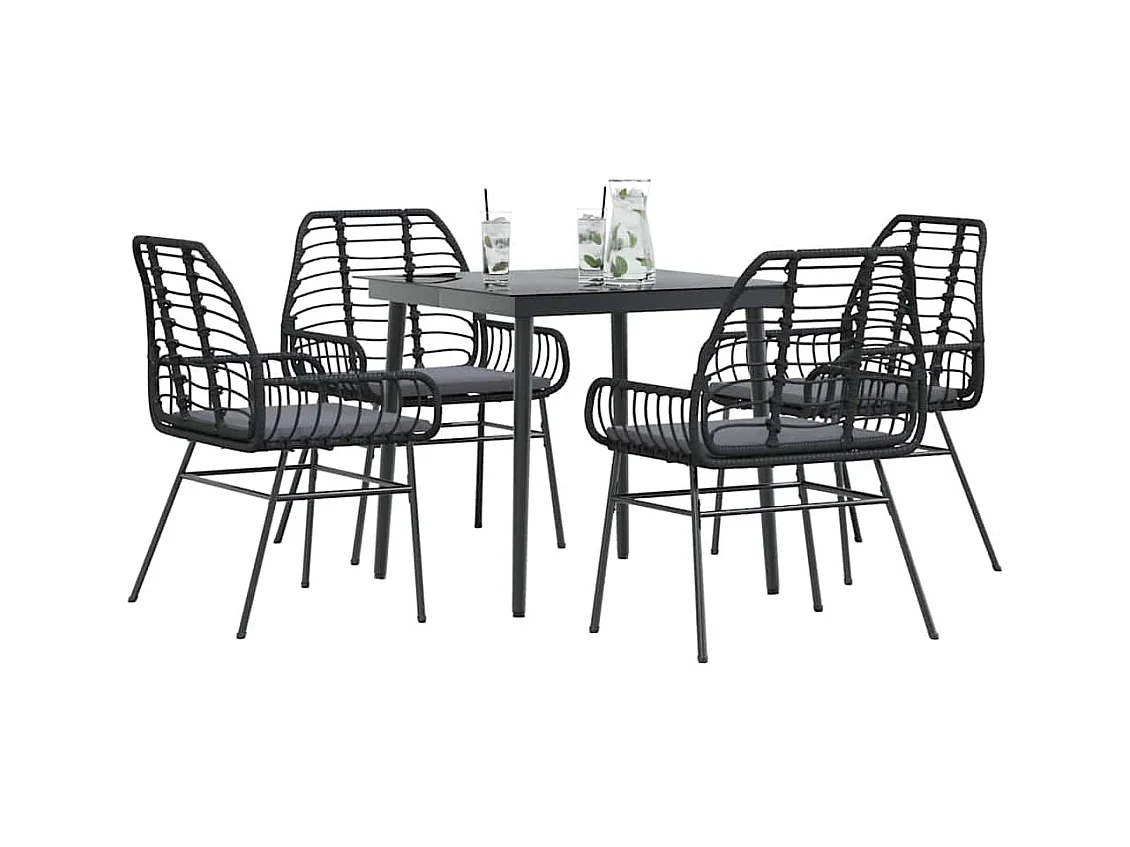 Set da Pranzo da Giardino con Cuscini 5 pz Polyrattan Vetro