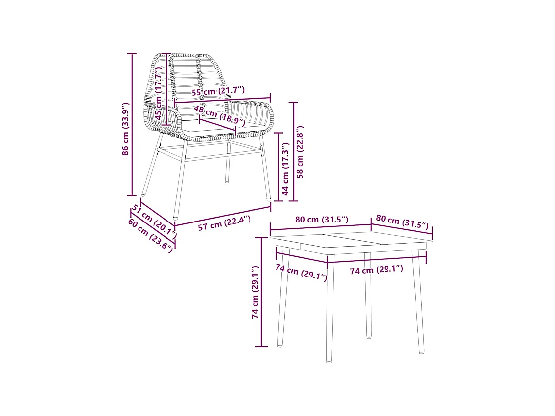 Set da Pranzo da Giardino con Cuscini 5 pz Polyrattan Vetro