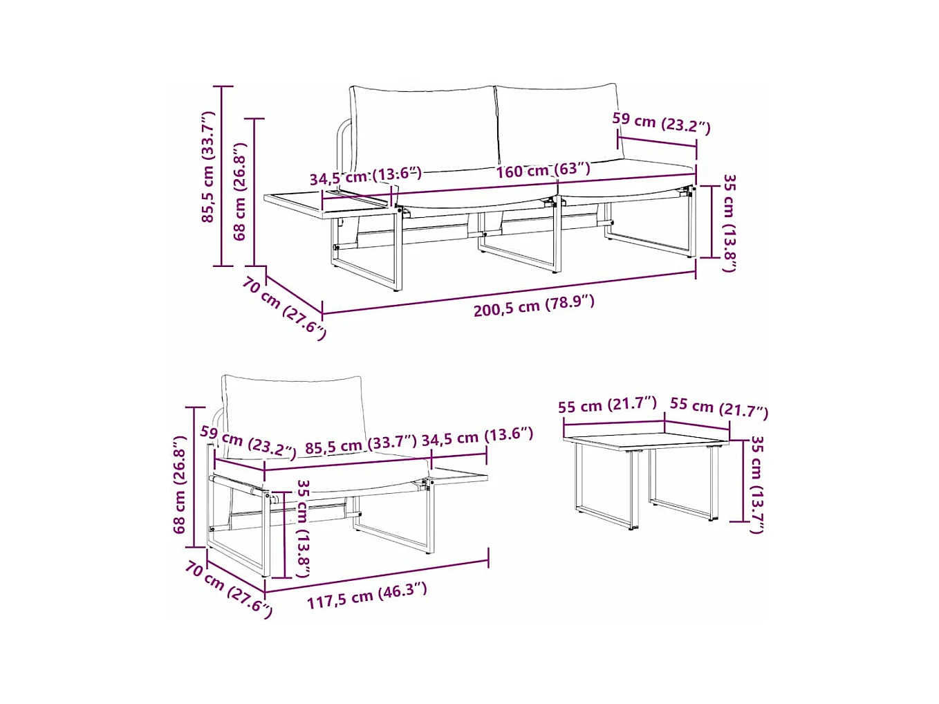 Ensemble de salle à manger pour jardin 3 pcs Anthracite Acier