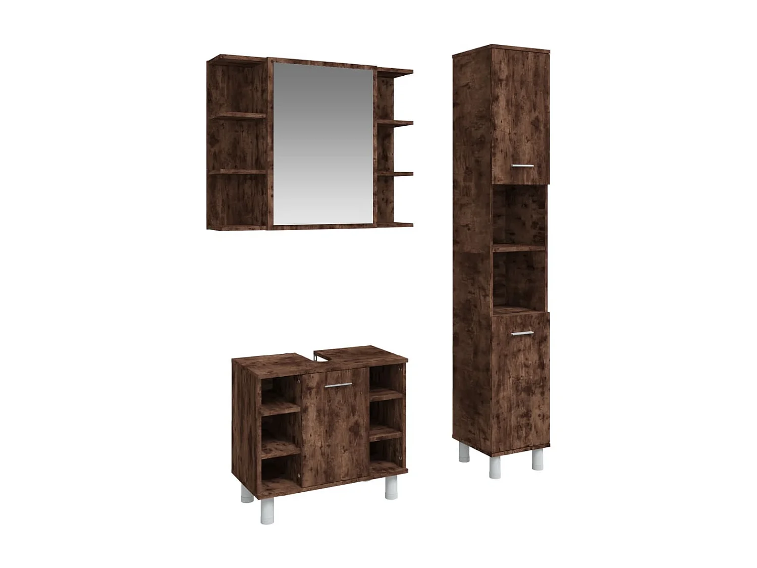 Set Mobili da Bagno 3 pz Rovere Fumo in Legno Multistrato