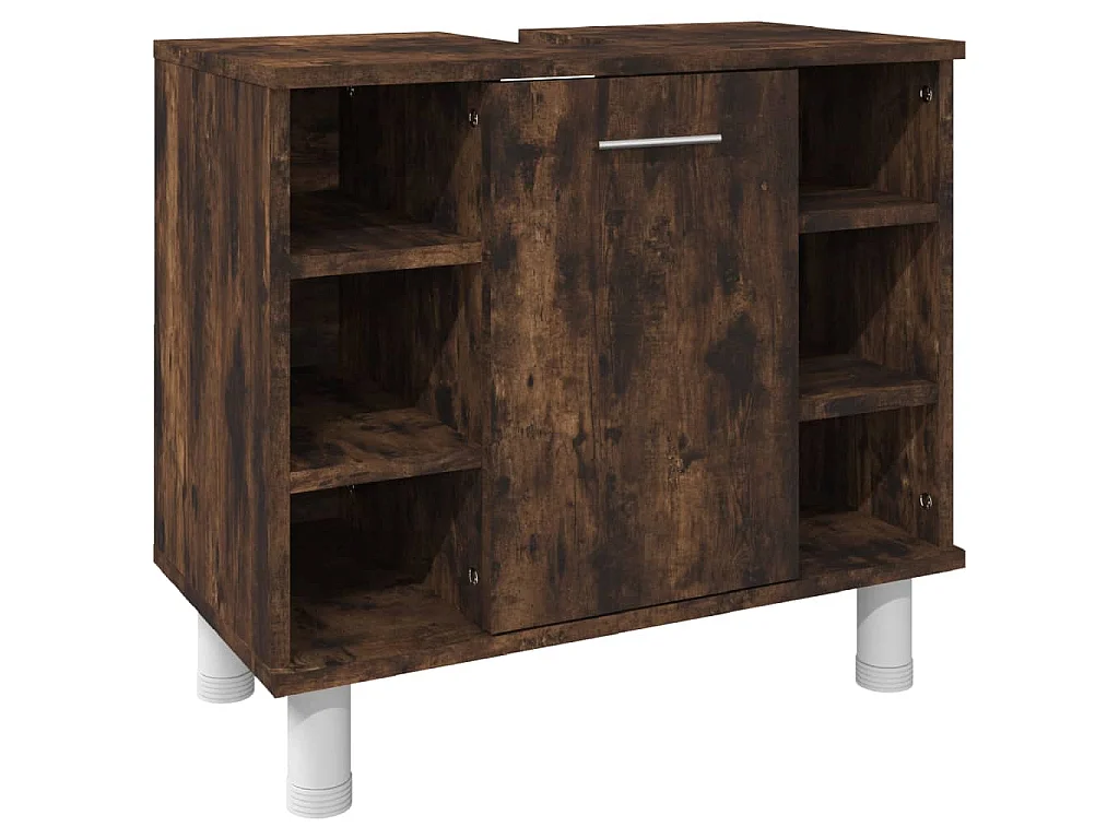 Set Mobili da Bagno 3 pz Rovere Fumo in Legno Multistrato
