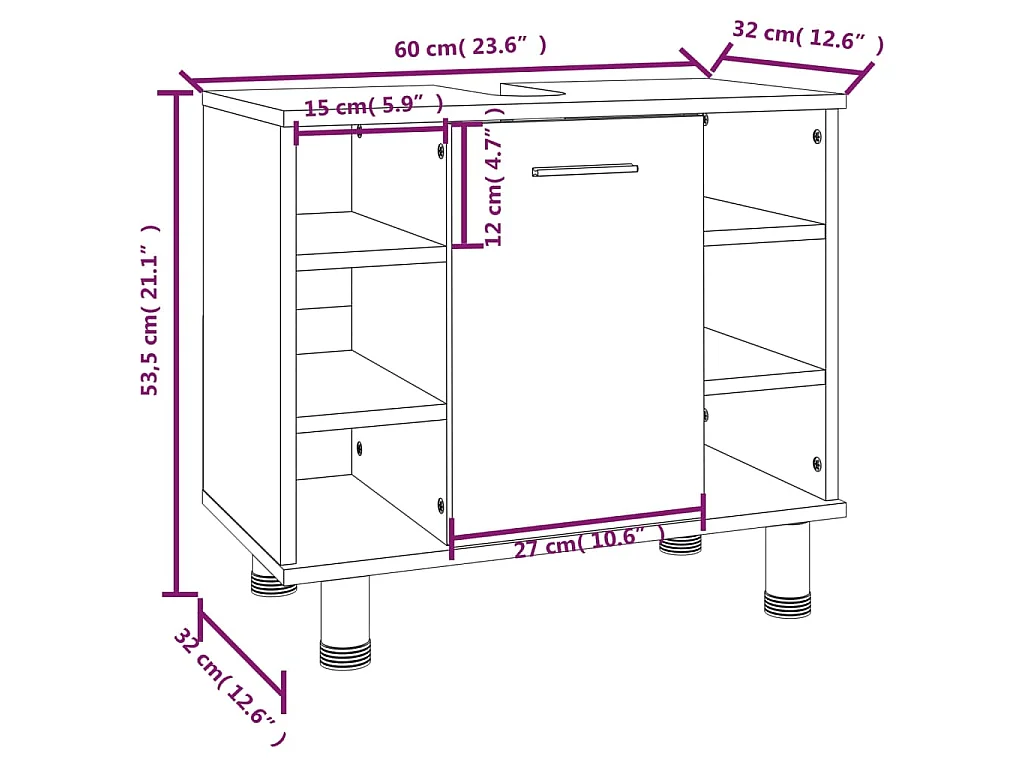 Set Mobili da Bagno 3 pz Rovere Fumo in Legno Multistrato