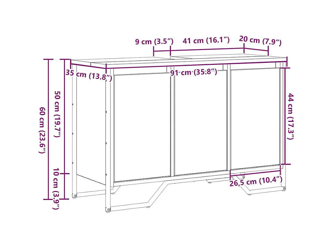 Cabinet Sous Évier Autre avec porte Bois Ancien 91 x 35 x 60 cm