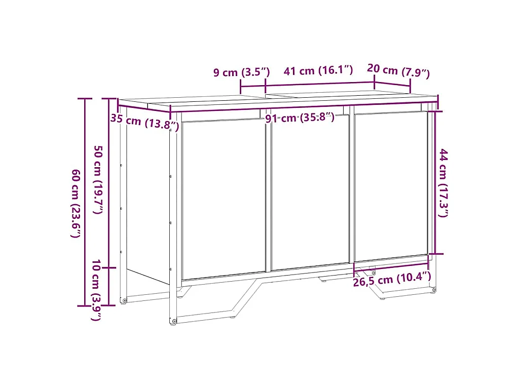 Cabinet Sous Évier Autre avec porte Bois Ancien 91 x 35 x 60 cm