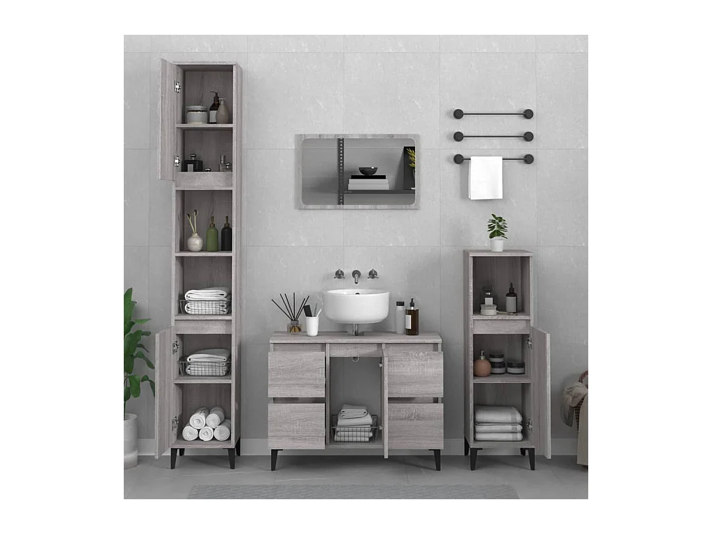 Ensemble de meubles de salle de bain 3 pcs Sonoma gris