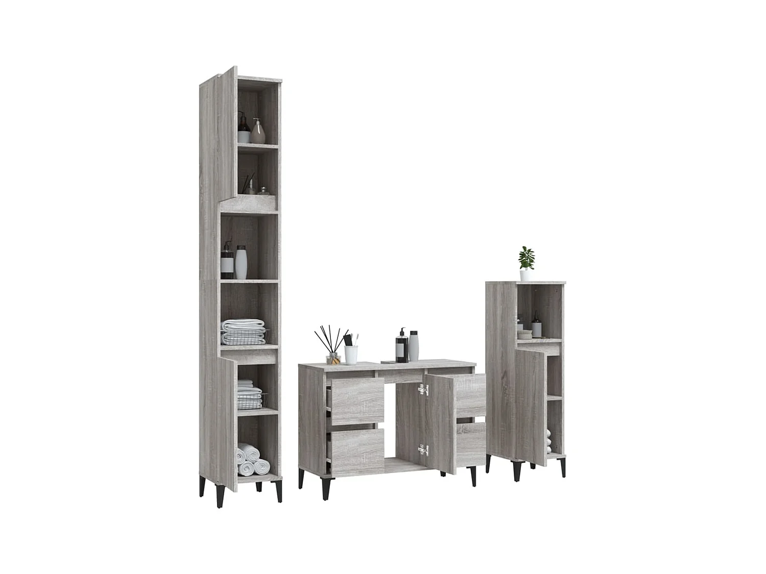 Ensemble de meubles de salle de bain 3 pcs Sonoma gris