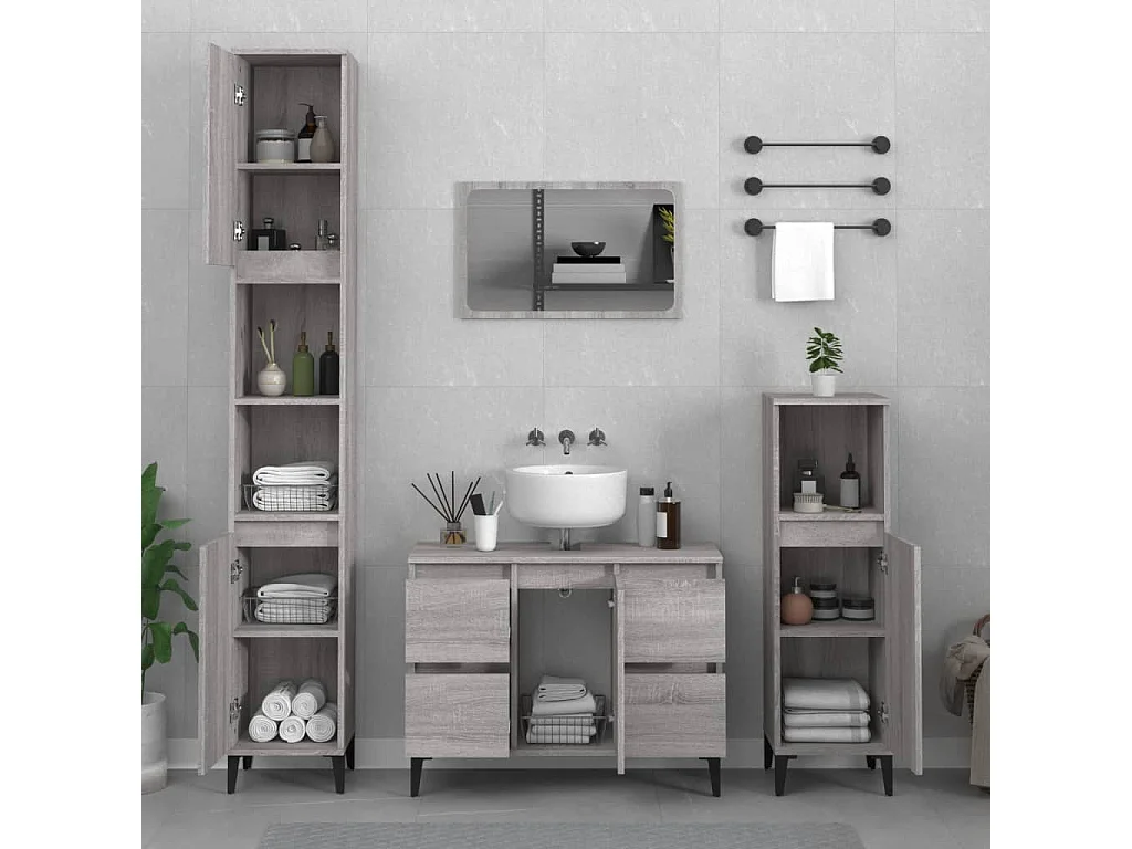 Ensemble de meubles de salle de bain 3 pcs Sonoma gris