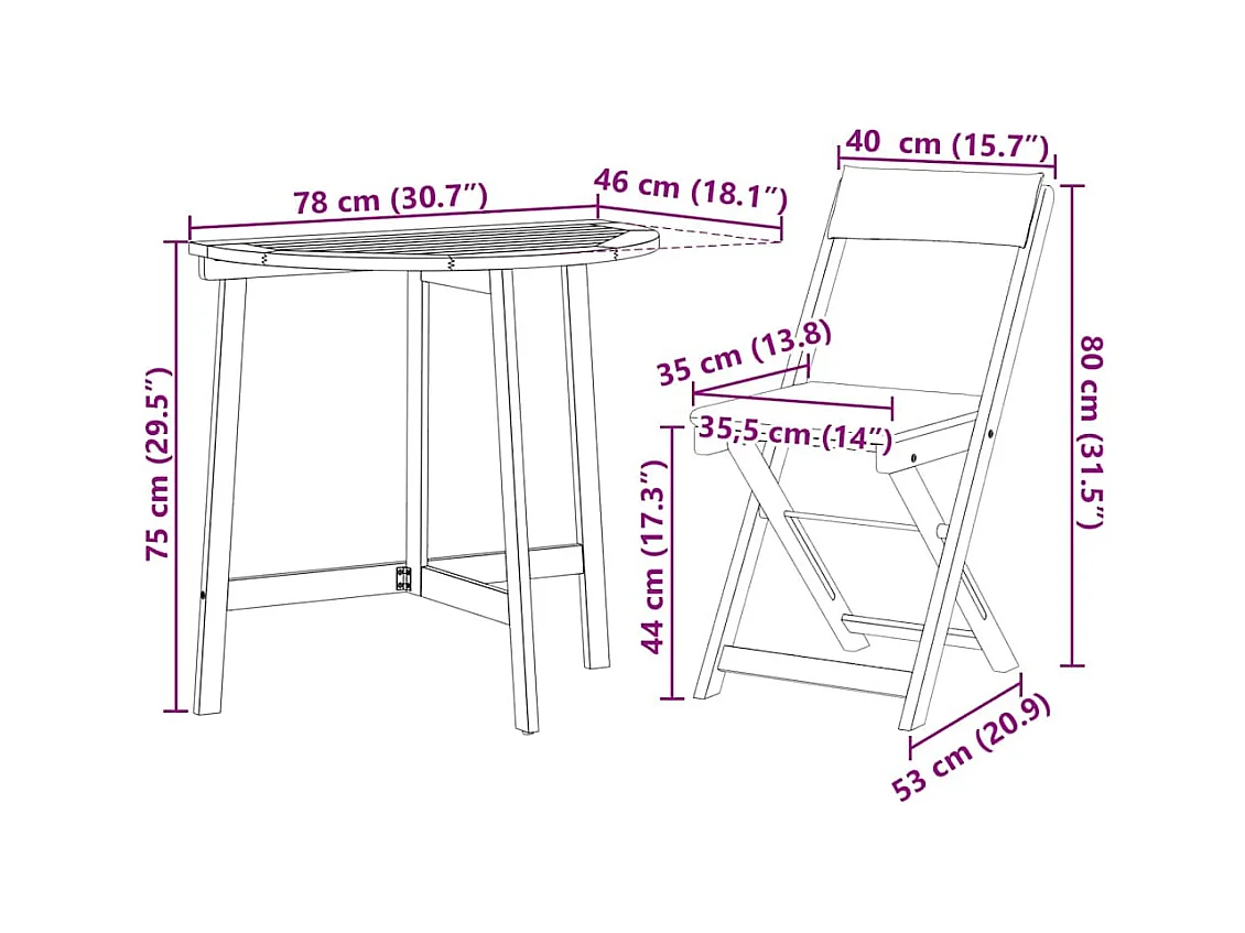 Bistrogarnitur 3 pcs Braun Akazie Massivholz