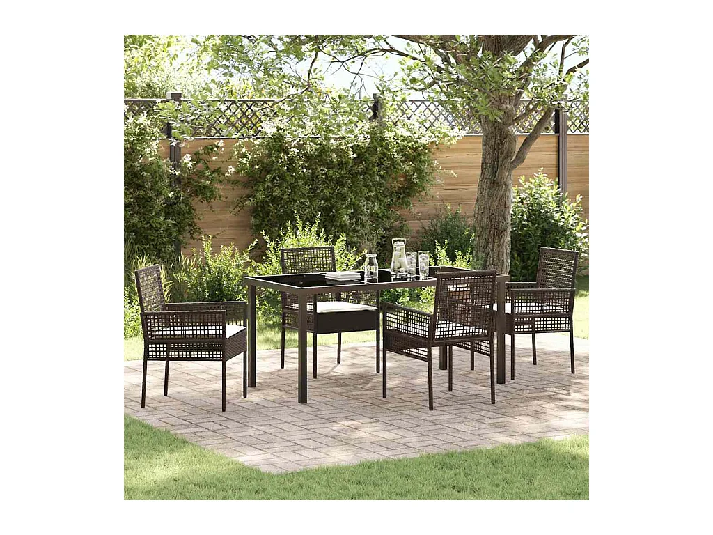 Garten Essgruppe mit Kissen 5 pcs Braun Poly Rattan
