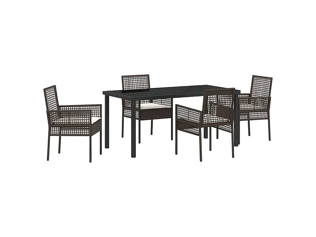 Set da Pranzo per Giardino con cuscino 5 pcs Marrone polyrattan
