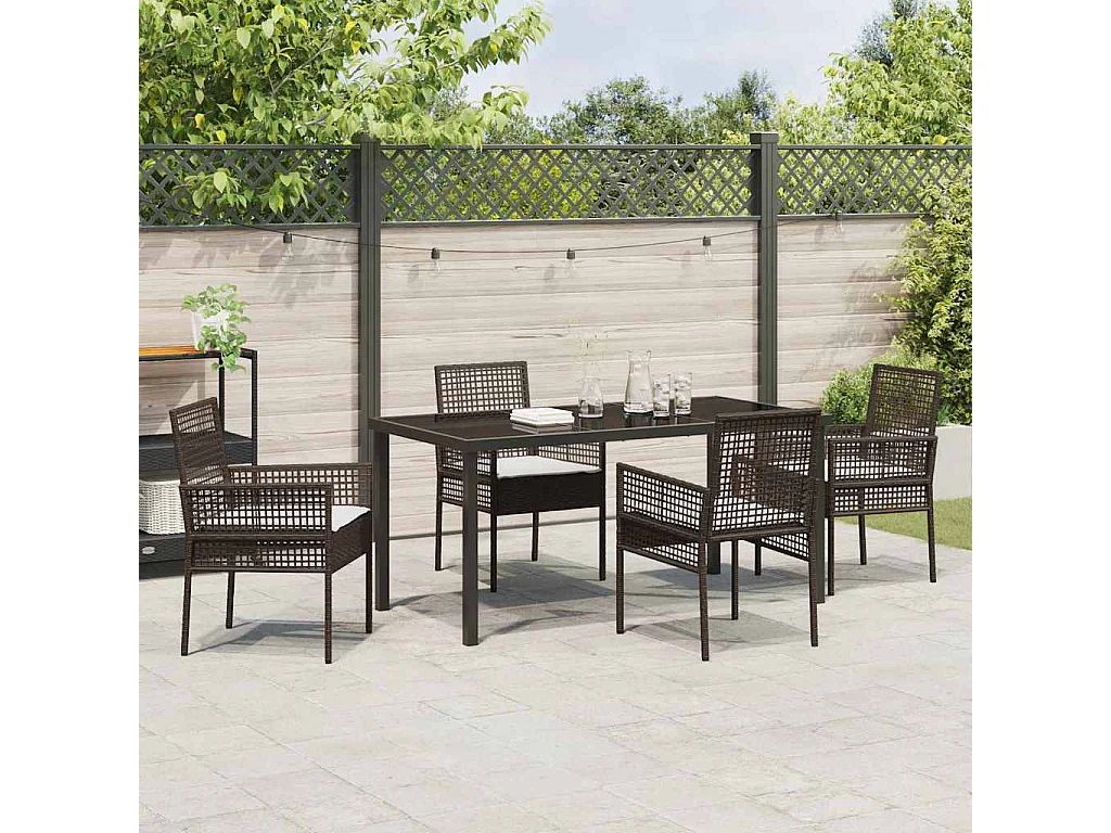 Set da Pranzo per Giardino con cuscino 5 pcs Marrone polyrattan