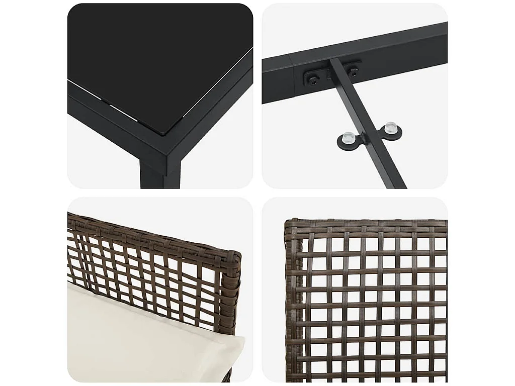 Set da Pranzo per Giardino con cuscino 5 pcs Marrone polyrattan