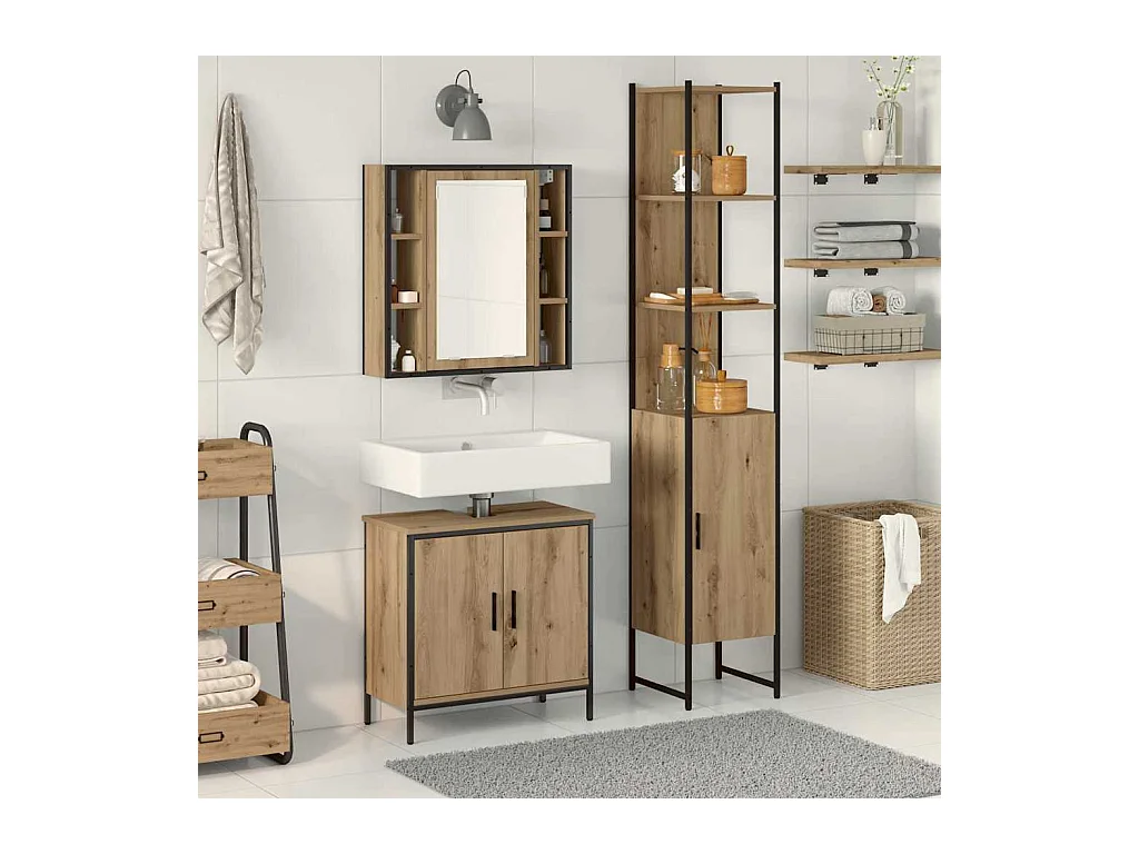 Meubles de salle de bain avec étagère Marron 33 x 33 x 185.5 cm