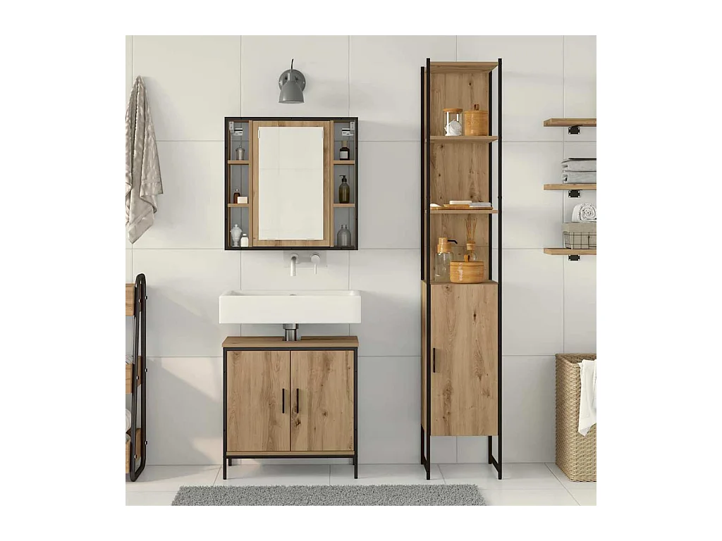 Meubles de salle de bain avec étagère Marron 33 x 33 x 185.5 cm