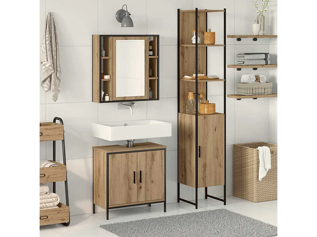 Unità da Bagno con lo scaffale 3 pcs Marrone Legno multistrato