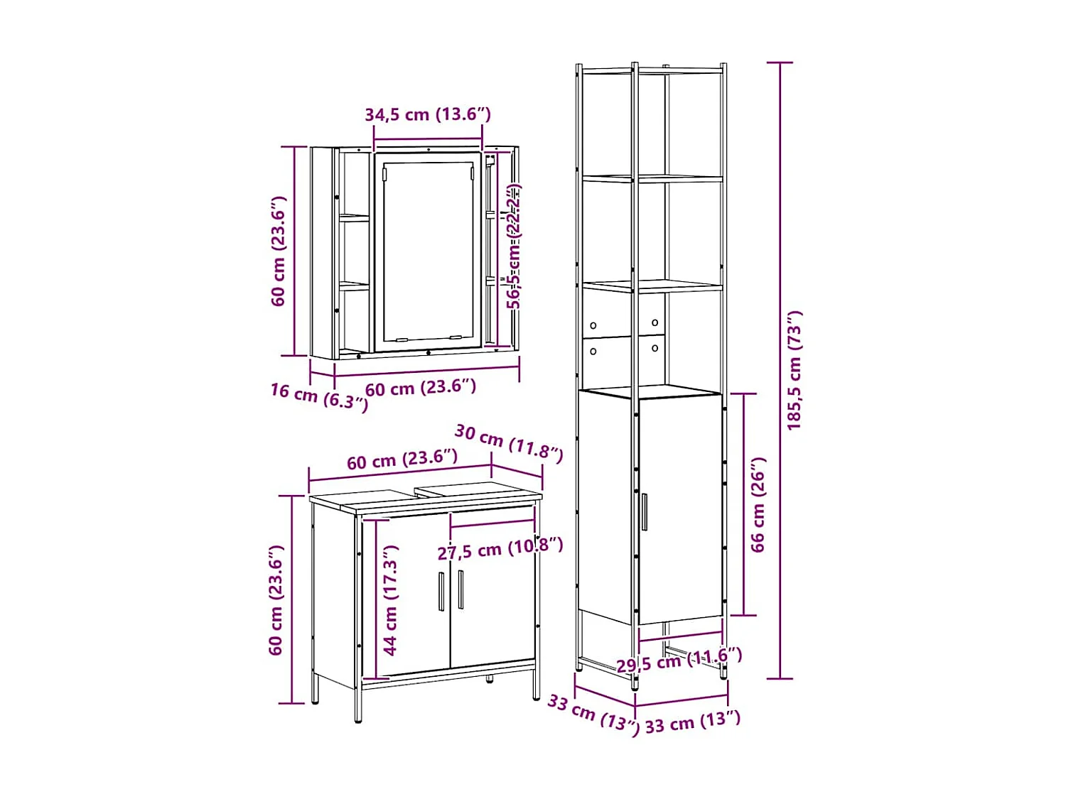 Unità da Bagno con lo scaffale 3 pcs Marrone Legno multistrato