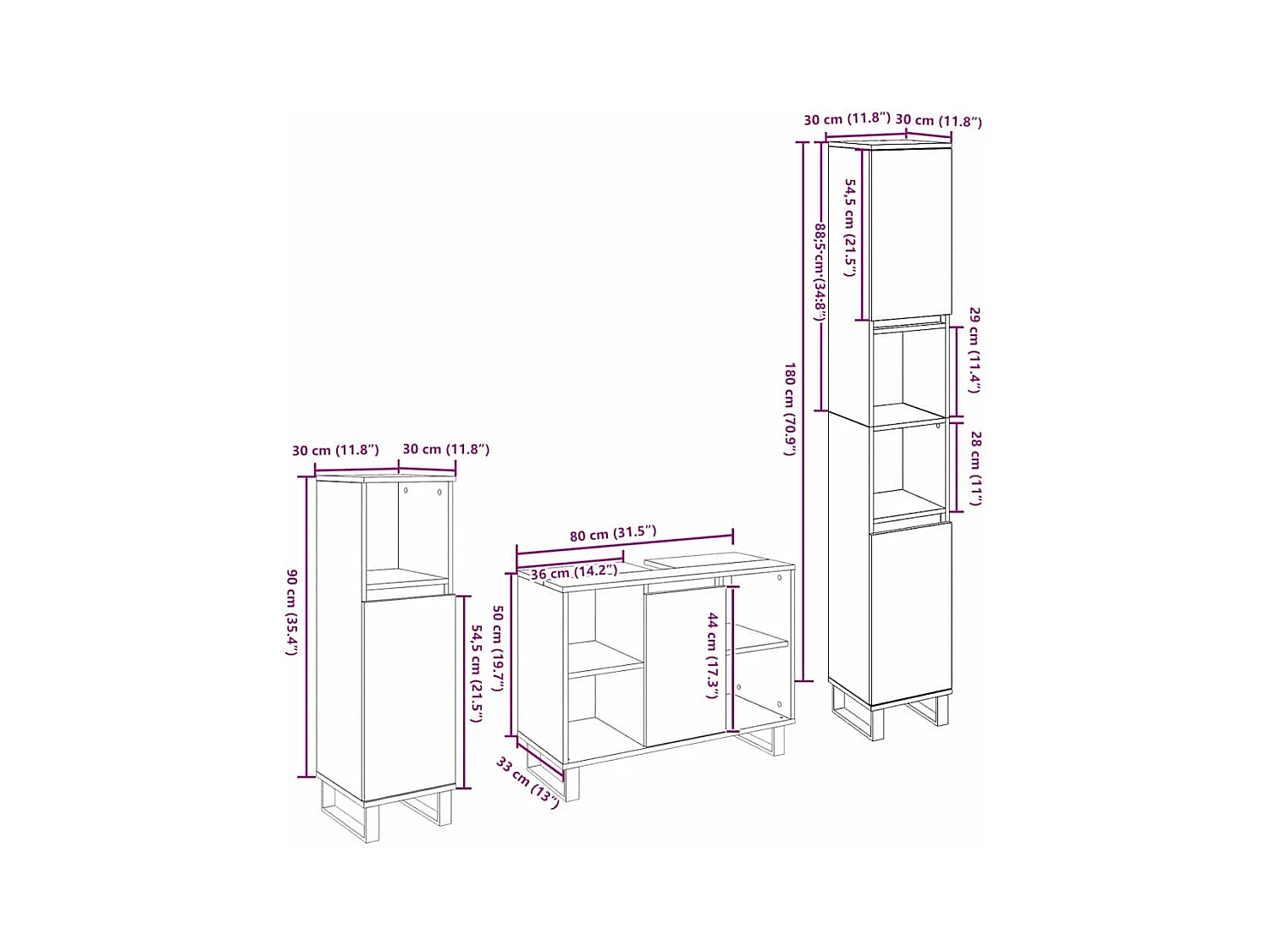 Ensemble de mobilier de salle de bain avec stockage 3 pcs Noir