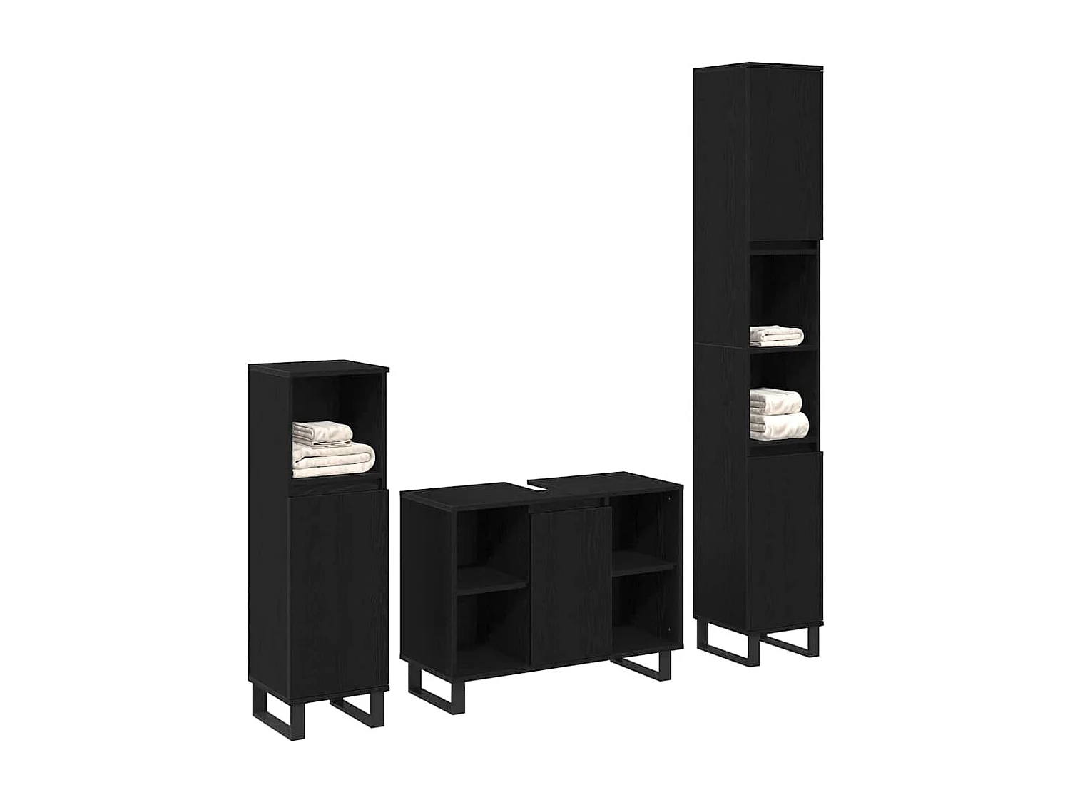 Set di mobili per il bagno 3 pcs Nero Legno multistrato
