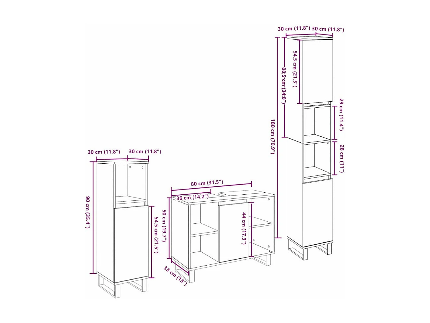 Set di mobili per il bagno 3 pcs Nero Legno multistrato