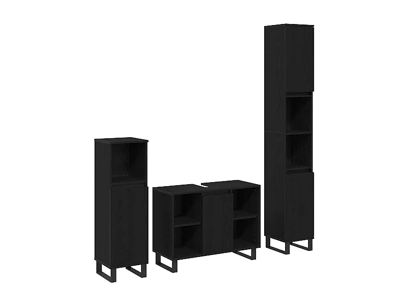 Set di mobili per il bagno 3 pcs Nero Legno multistrato