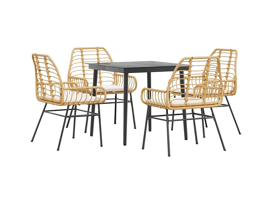 Set da Pranzo da Giardino 5pz con Cuscini Polyrattan Vetro