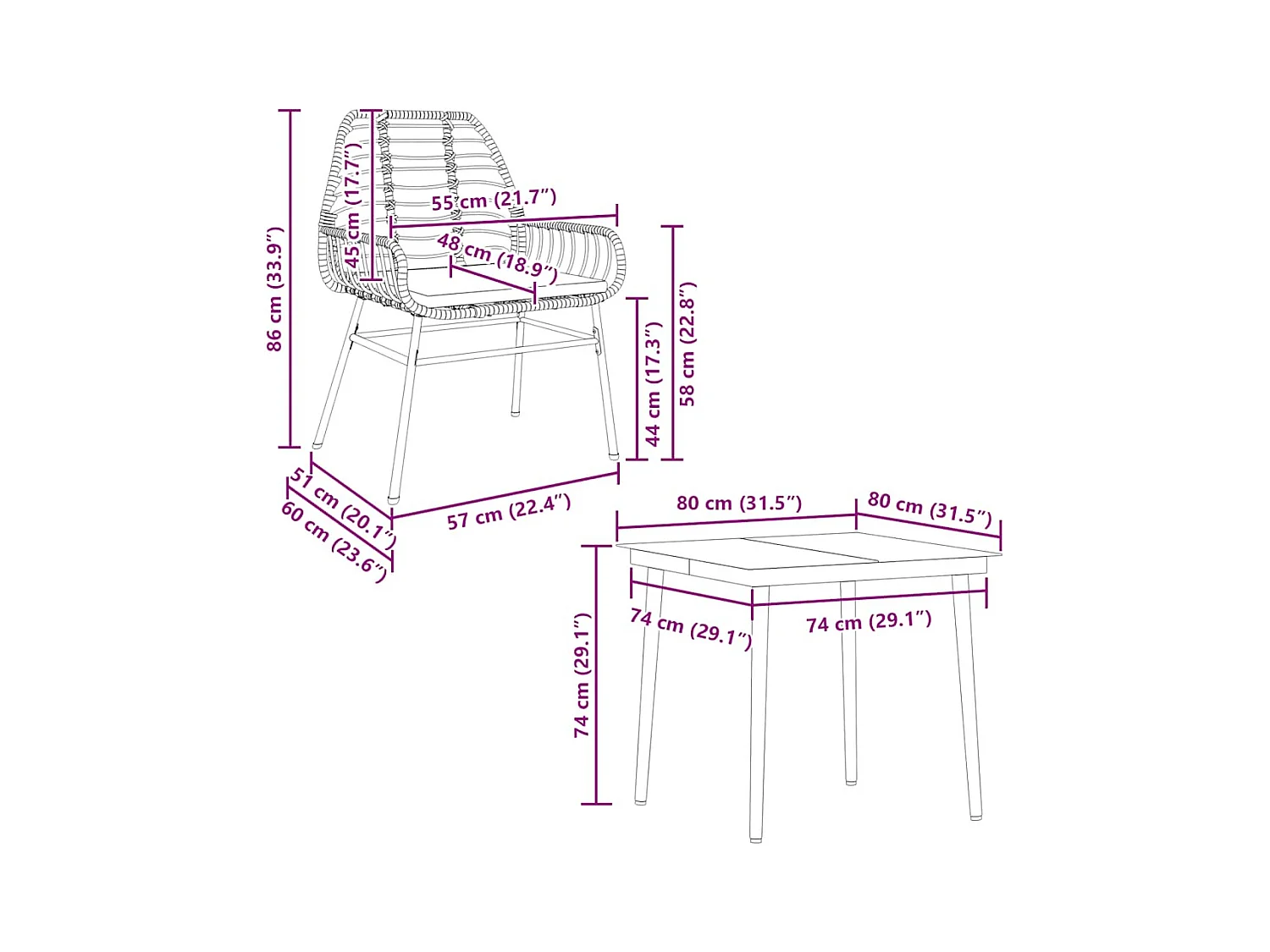 Set da Pranzo da Giardino 5pz con Cuscini Polyrattan Vetro