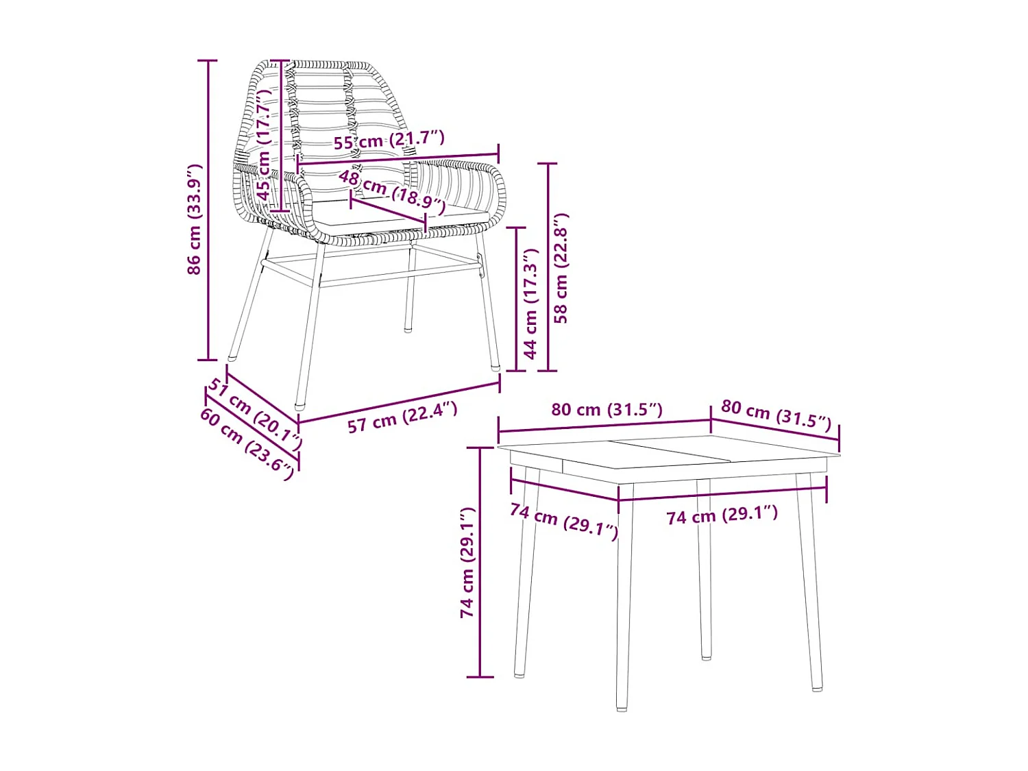 Set da Pranzo da Giardino 5pz con Cuscini Polyrattan Vetro
