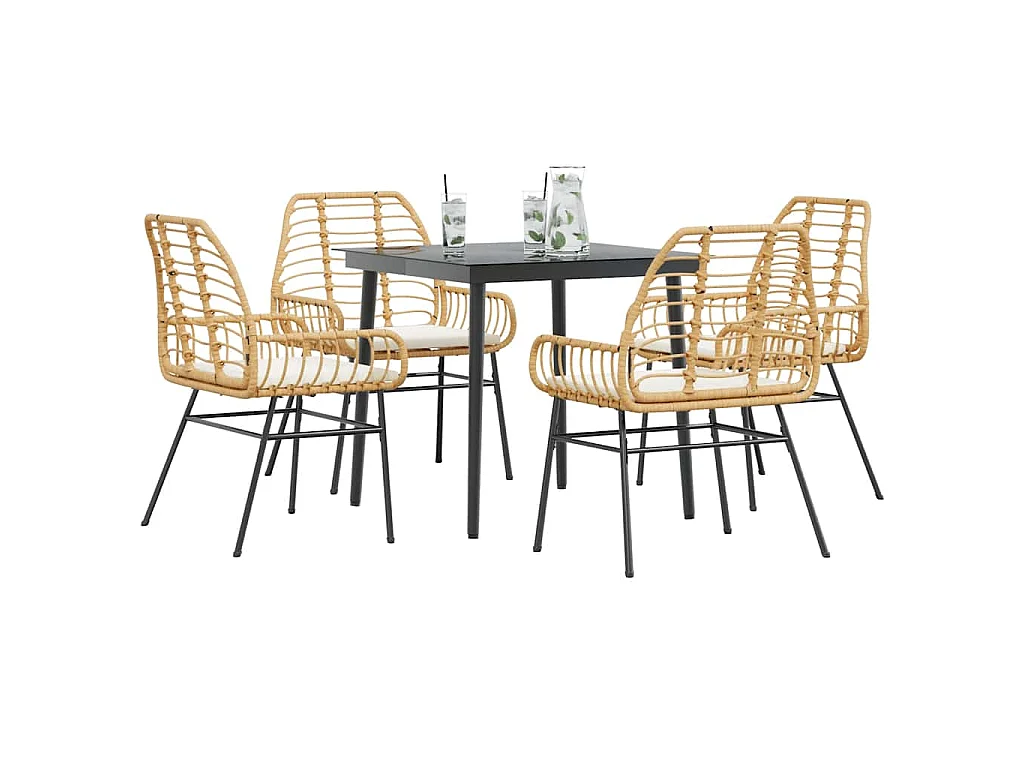 5-delige Tuinset met kussens poly rattan glas bruin