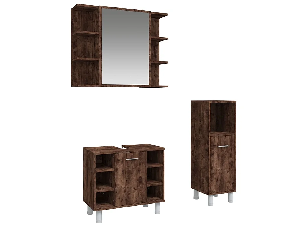 Set de muebles baño 3 pzas madera contrachapada roble ahumado