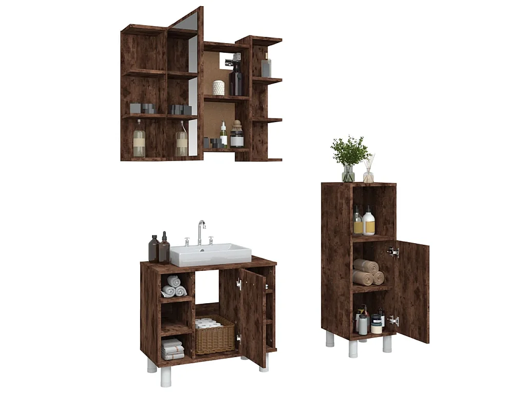 Set de muebles baño 3 pzas madera contrachapada roble ahumado